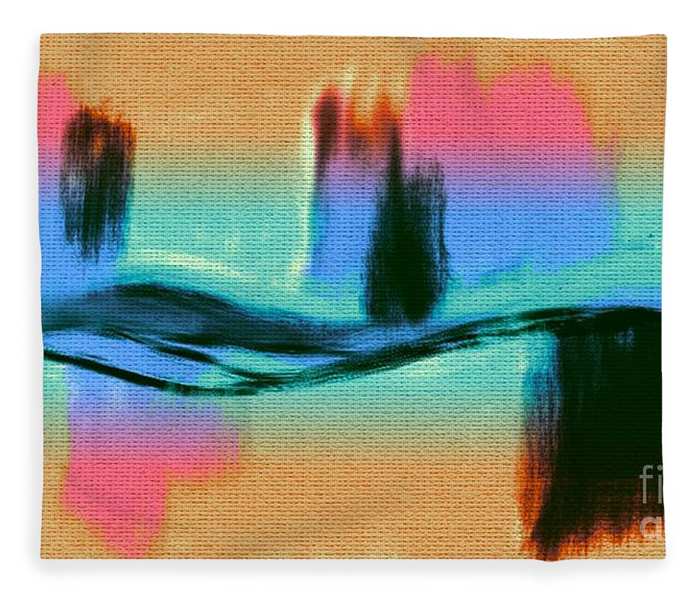Abstract Fleece Blanket featuring the digital art Pink Orange Turquoise Black and Aqua Abstract Painting by Delynn Addams by Delynn Addams