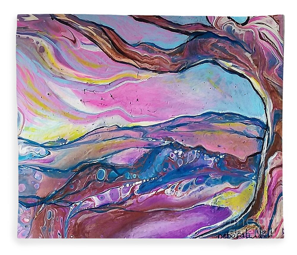 Tree Fleece Blanket featuring the painting Pink Sky by Deborah Nell