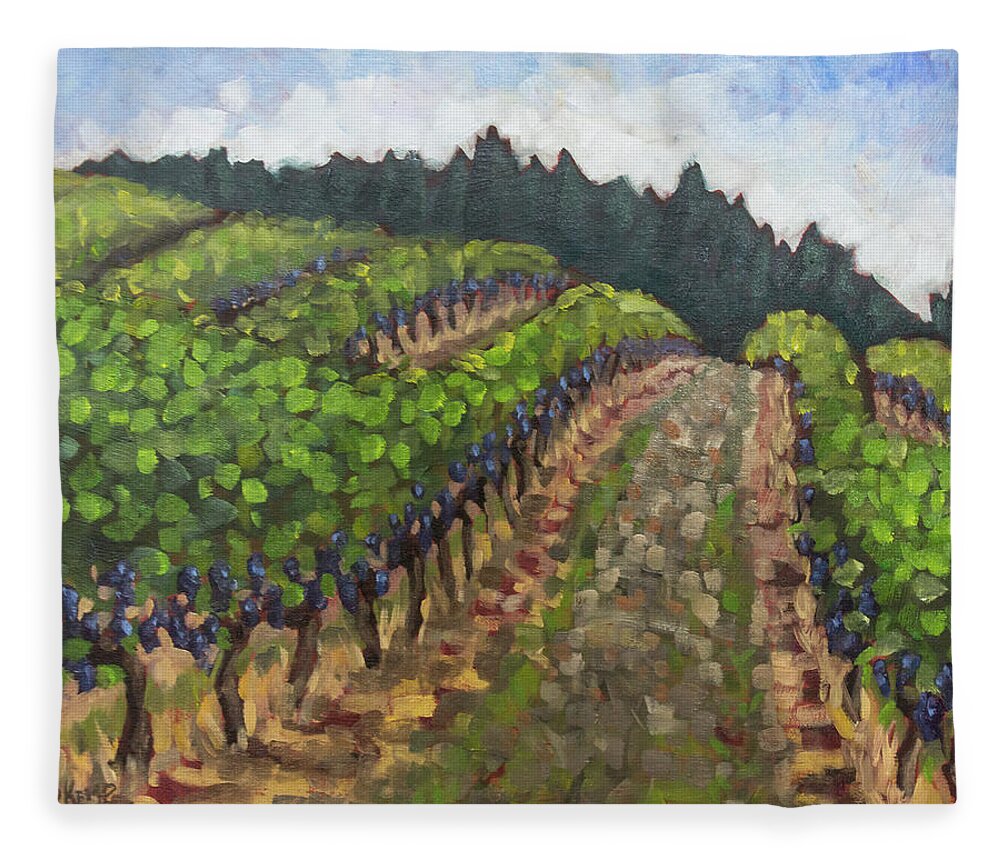 Oregon Fleece Blanket featuring the painting Pinot Paradise by Tara D Kemp