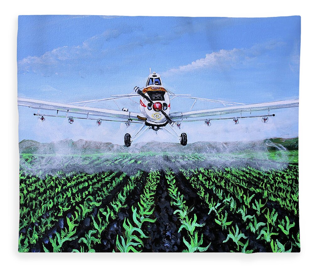 Aircraft Fleece Blanket featuring the painting Piper Pawnee PA-25-235 by Karl Wagner