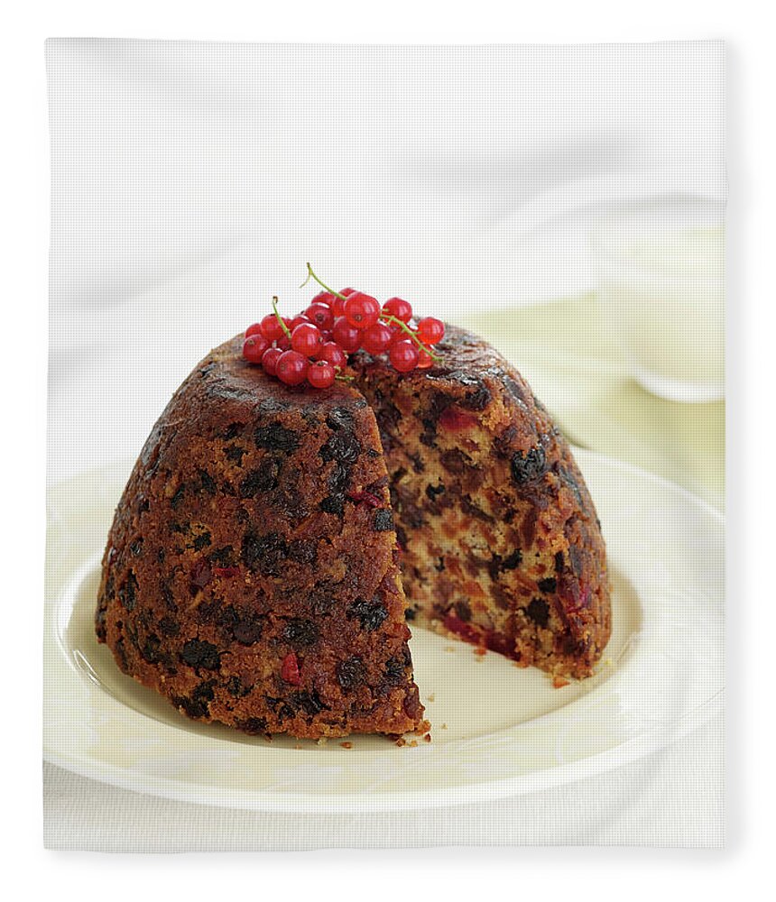White Background Fleece Blanket featuring the photograph Plate Of Christmas Pudding by Brett Stevens
