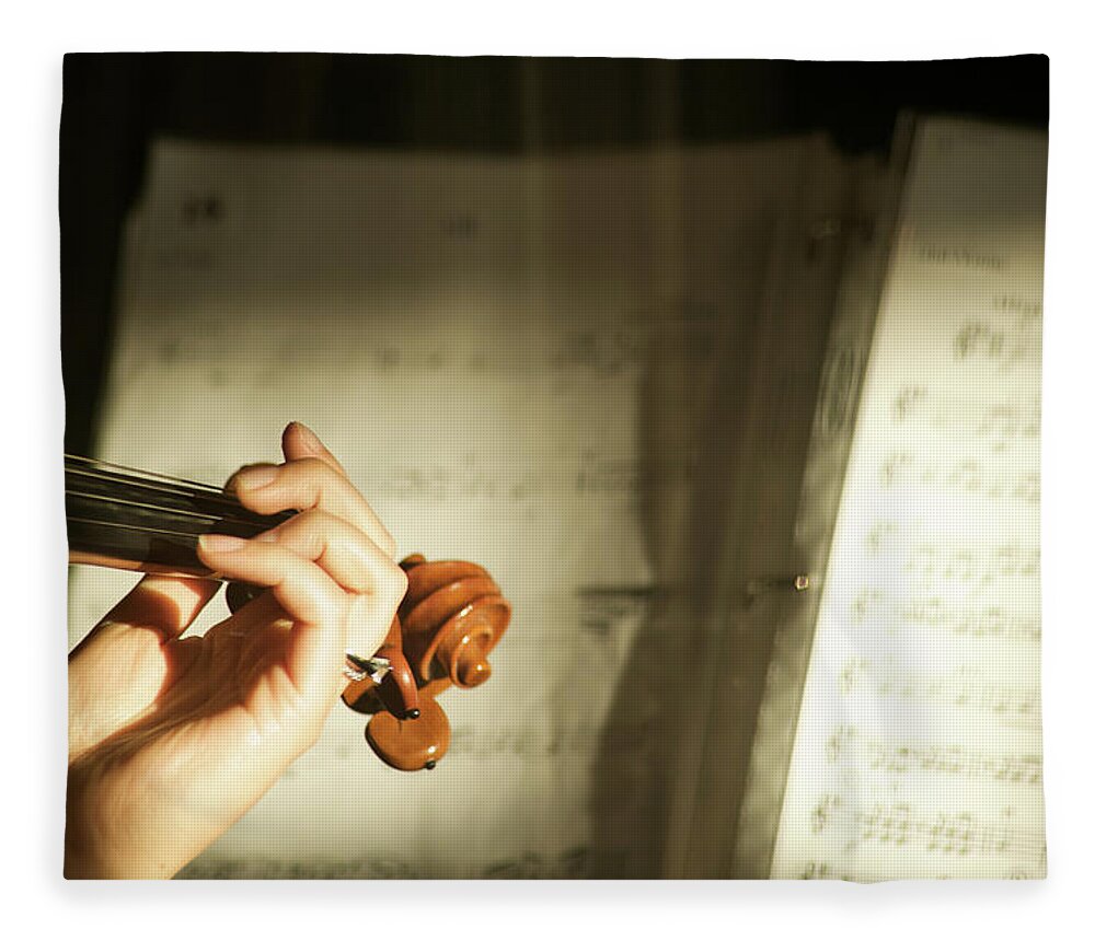 Sheet Music Fleece Blanket featuring the photograph Play The Violin by Aaron Mccoy