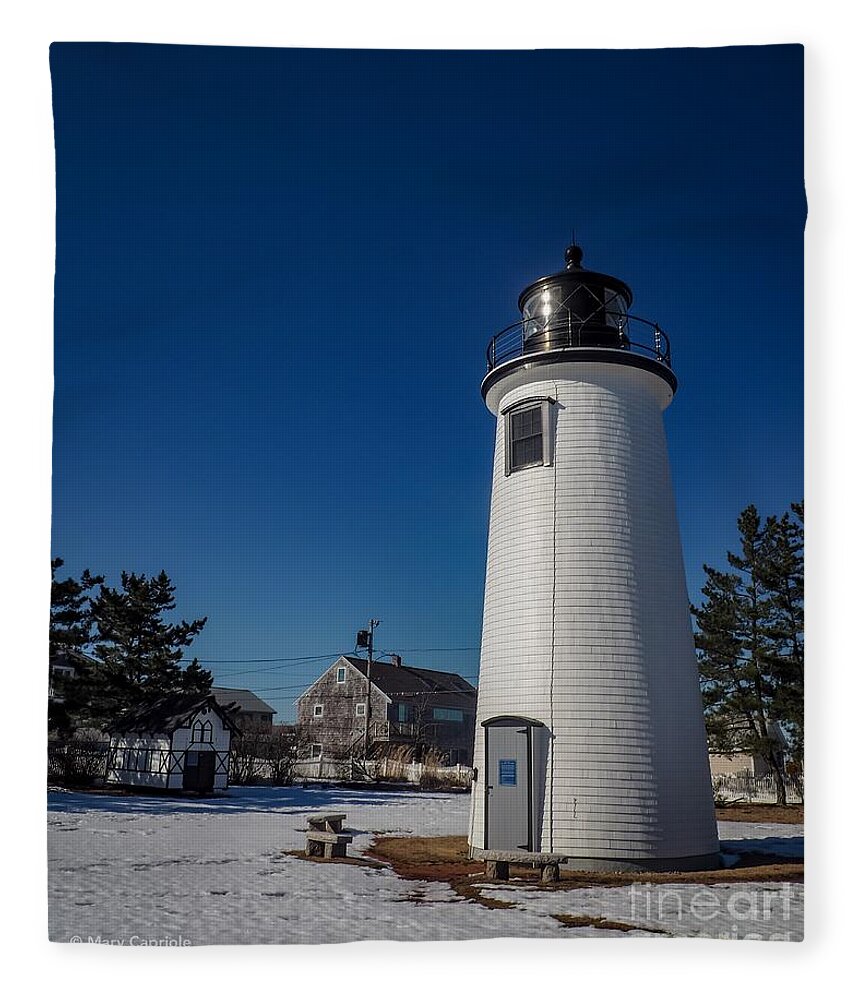 Lighthouse Fleece Blanket featuring the photograph Plum Island Lighthouse with Snow by Mary Capriole