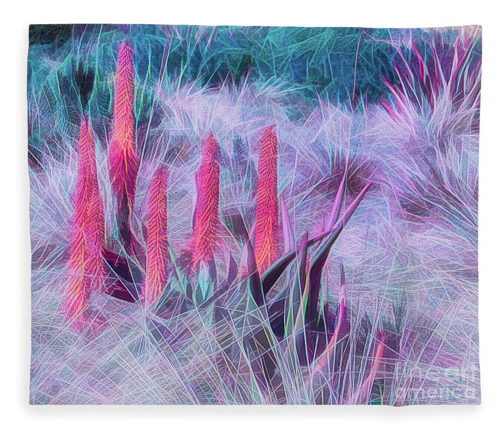 Art Fleece Blanket featuring the photograph Poker Plants in Pinks and Blues by Roslyn Wilkins