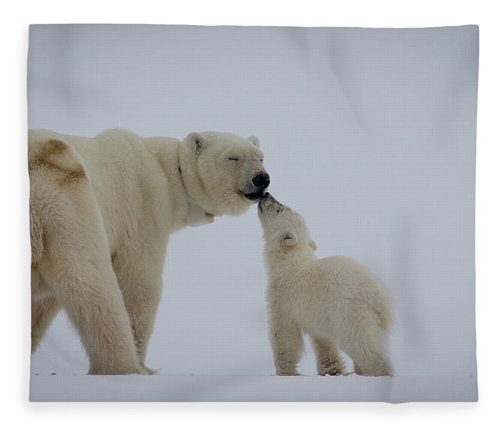 Bear Cub Fleece Blanket featuring the photograph Polar Bear Mother With Cub by Peter Orr Photography