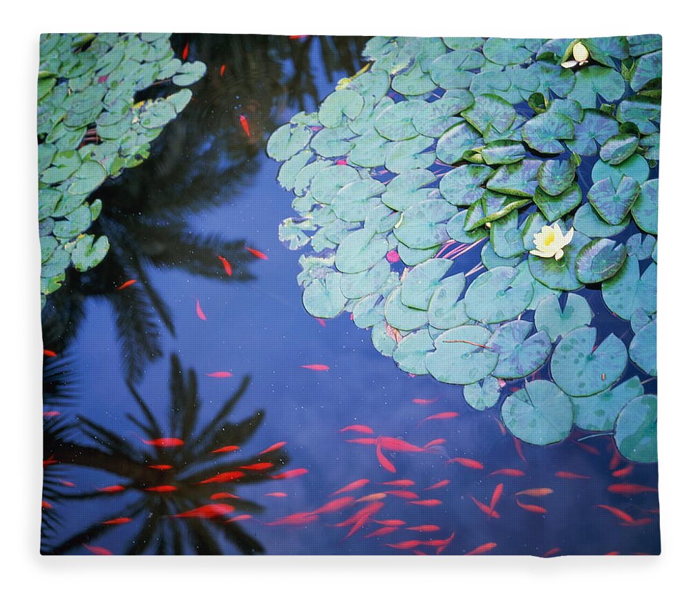 Pets Fleece Blanket featuring the photograph Pond With Water Lilies Nymphaea And by Victoria Pearson