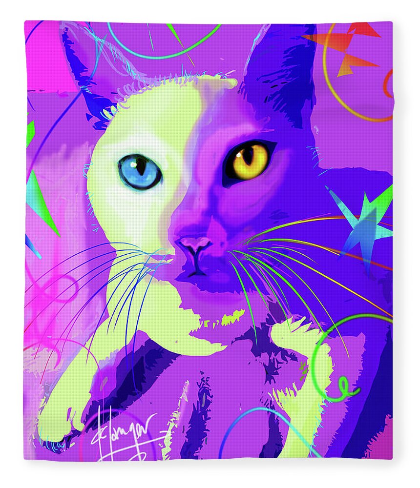 Dizzycats Fleece Blanket featuring the painting pOp Cat Cotton by DC Langer