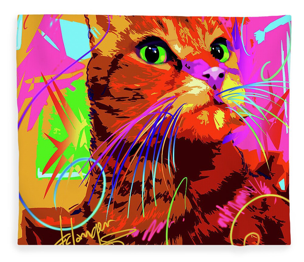 Kasey Fleece Blanket featuring the painting pOp Cat Kasey by DC Langer