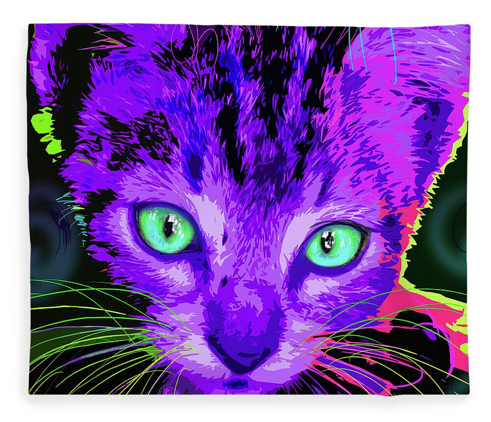 Royce Fleece Blanket featuring the painting pOpCat Baby Royce by DC Langer