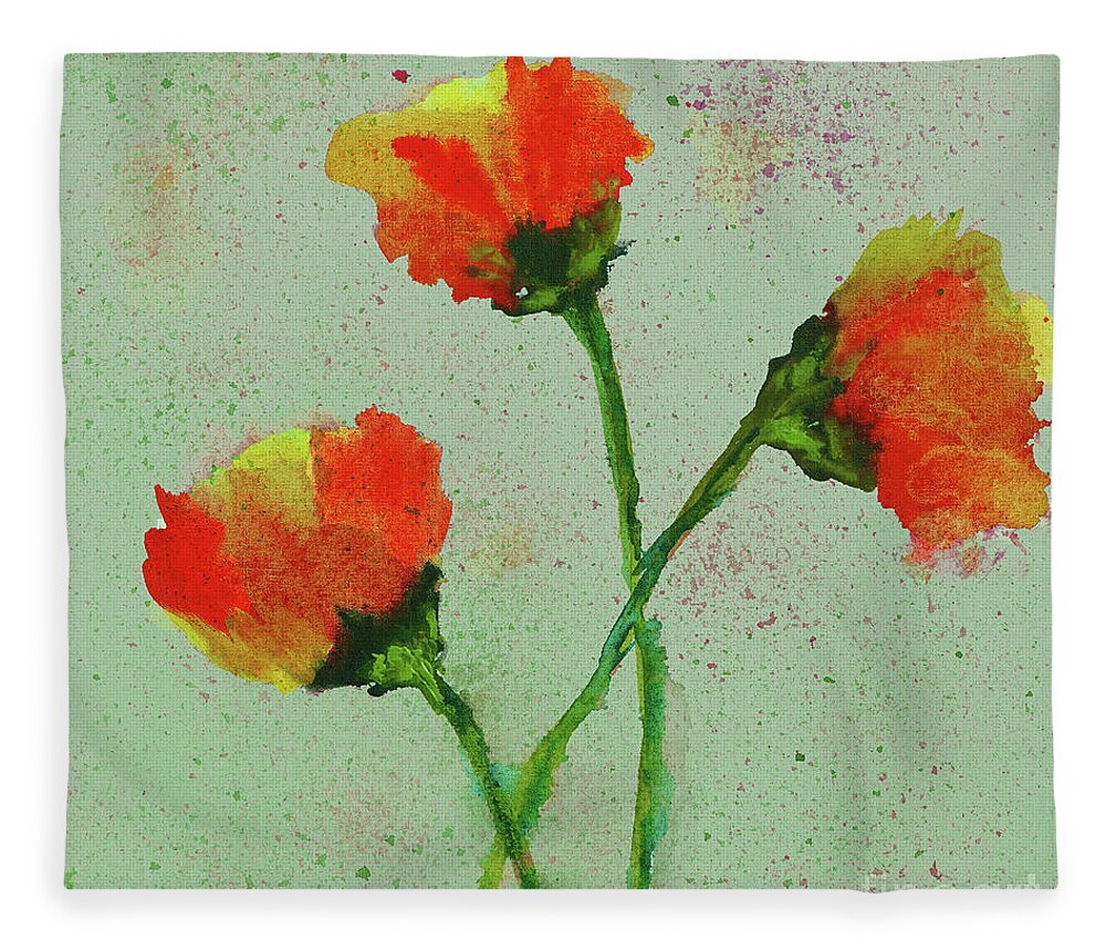 Poppies Fleece Blanket featuring the painting Poppies by Karen Fleschler