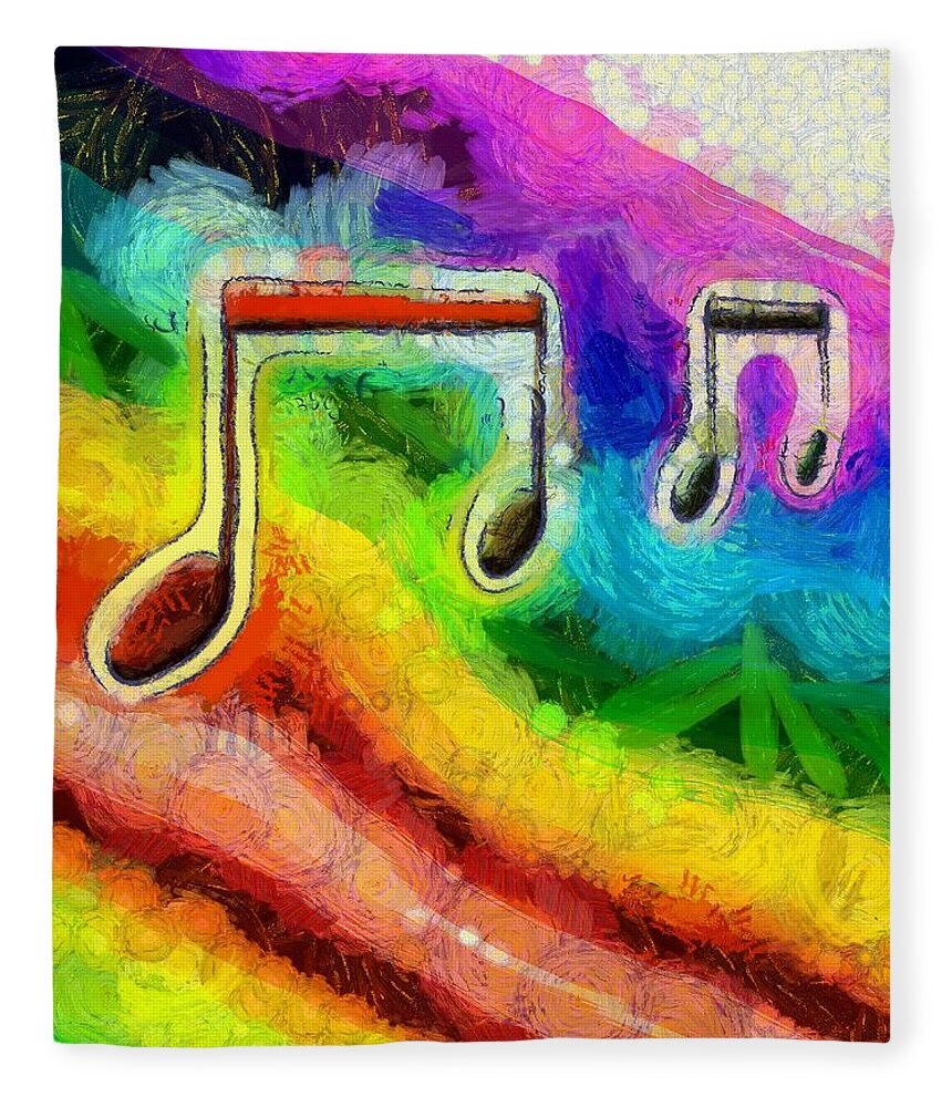 Eighth Notes Fleece Blanket featuring the digital art Popping Eighth Notes by Bernie Sirelson