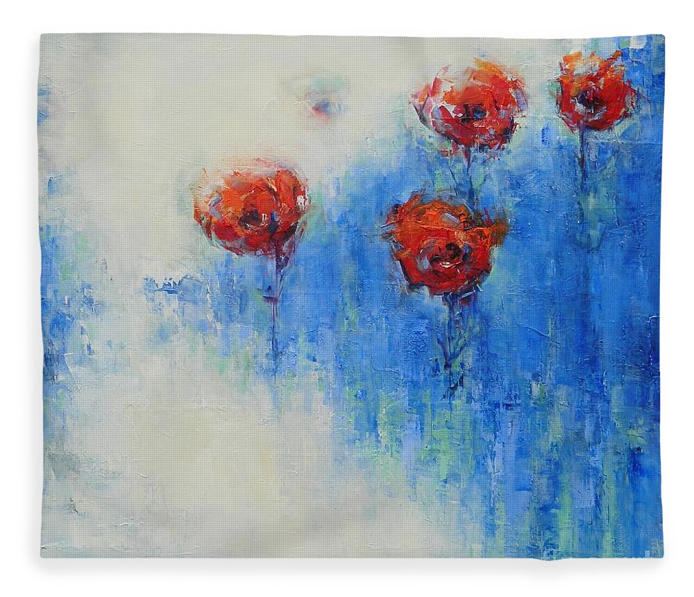 Flowers Fleece Blanket featuring the painting Poppies n Cream by Dan Campbell