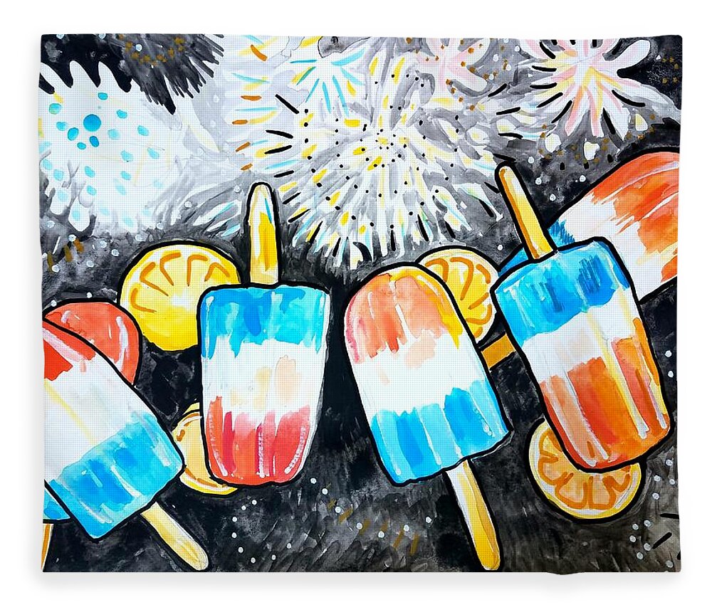 Ice Cream Fleece Blanket featuring the painting Popsicles And Fireworks by Tilly Strauss