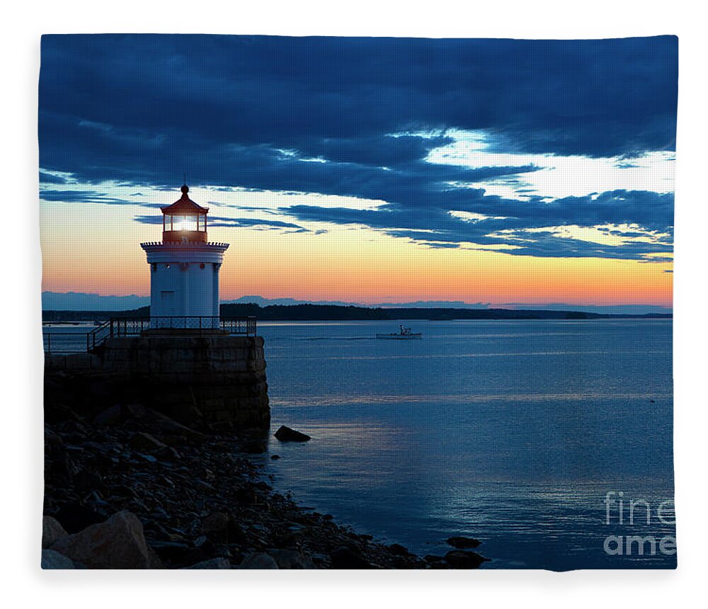 Portland Breakwater Light Fleece Blanket featuring the photograph Portland Breakwater Light by Diane Diederich