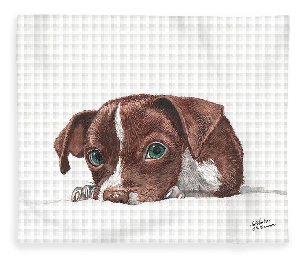 Chocolate Fleece Blanket featuring the painting Portrait of a Chihuahua puppy in watercolor by Christopher Shellhammer