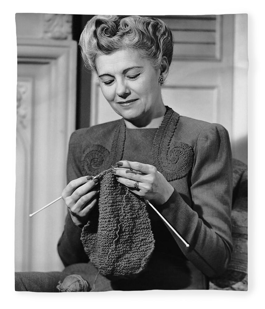 Mature Adult Fleece Blanket featuring the photograph Portrait Of Mature Woman Crocheting by George Marks
