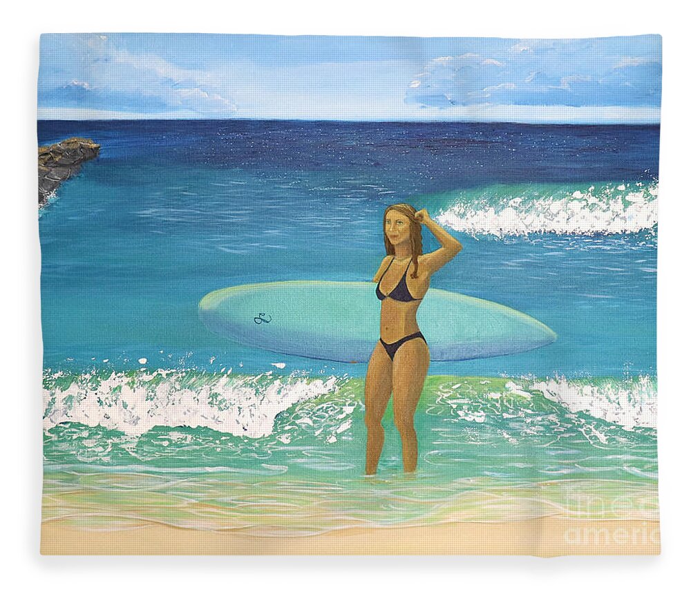 Seascape Artwork Fleece Blanket featuring the painting Post Surf Session by Jenn C Lindquist