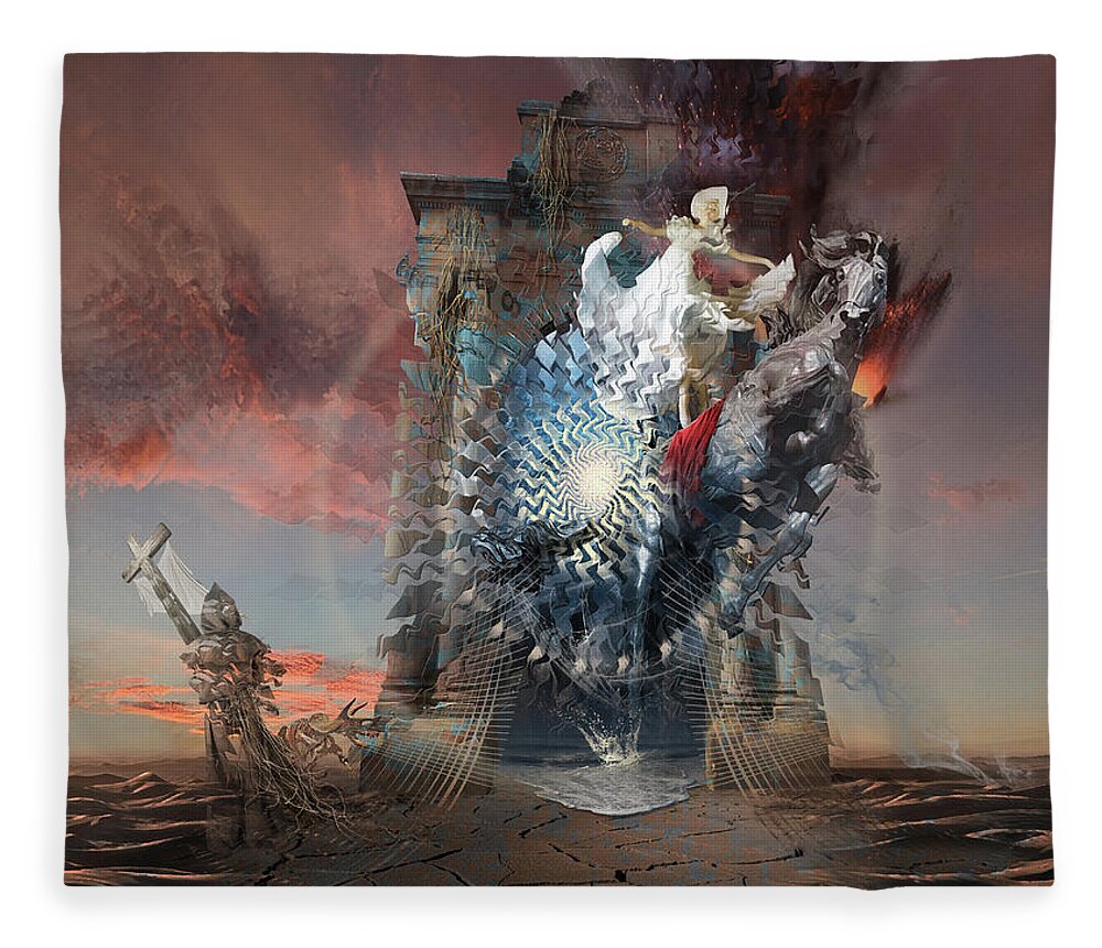 Horseman Fleece Blanket featuring the digital art Post-tribulation Rapture or Seventh Horseman of Apocalypse by George Grie