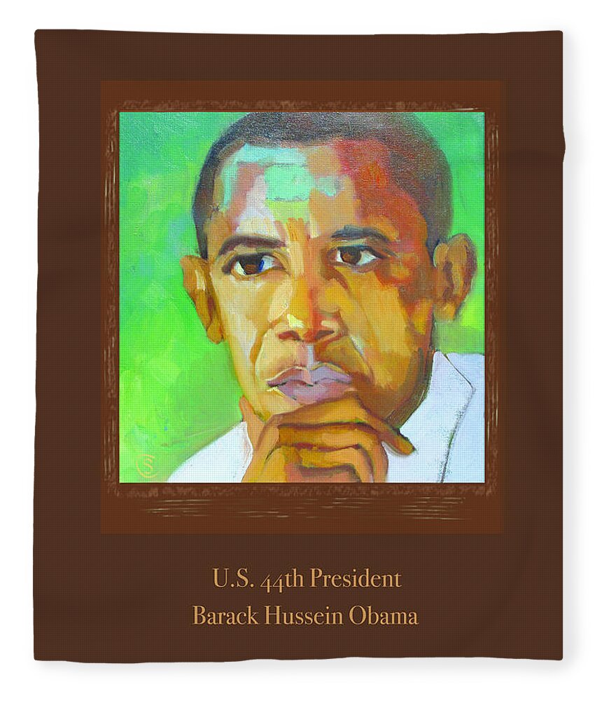 Presendential Fleece Blanket featuring the digital art President Barack Hussein Obama, Poster by Suzanne Giuriati Cerny