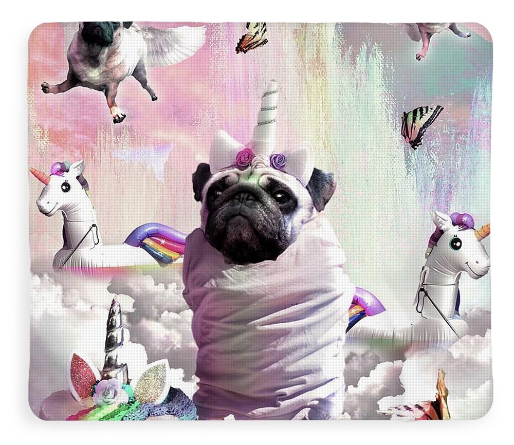Pug Unicorn - Cute Funny Birthday Pugicorn Fleece Blanket by Random Galaxy  - Pixels