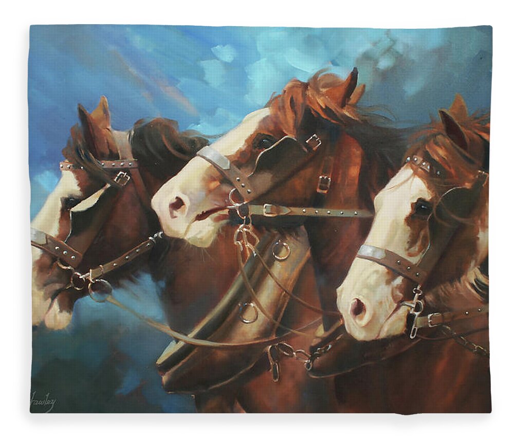 Western Art Fleece Blanket featuring the painting Pulling for You by Carolyne Hawley