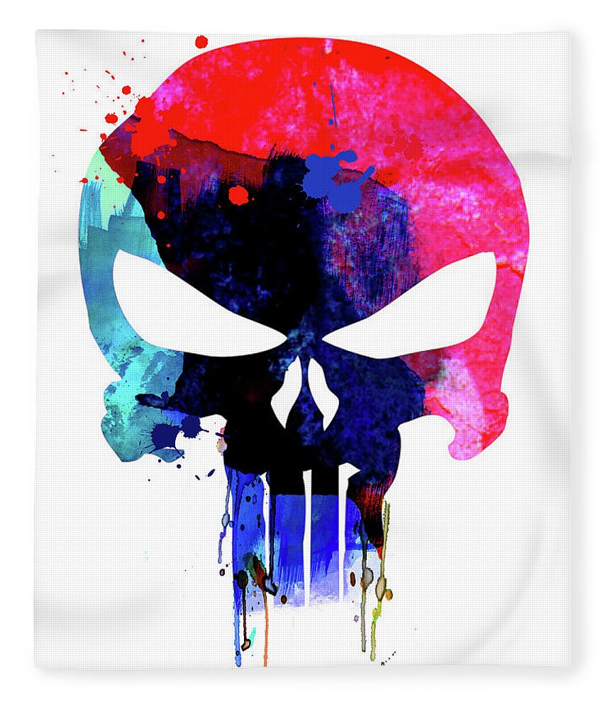 Movies Fleece Blanket featuring the mixed media Punisher Watercolor by Naxart Studio
