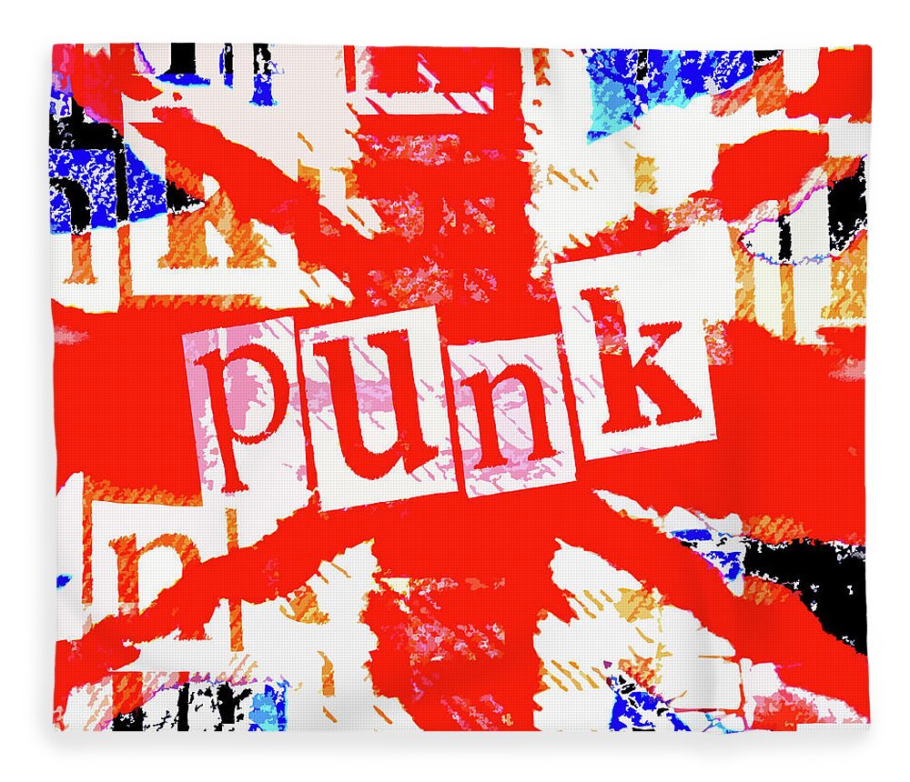 Punk Fleece Blanket featuring the digital art Punk Union Jack Graphic by Roseanne Jones