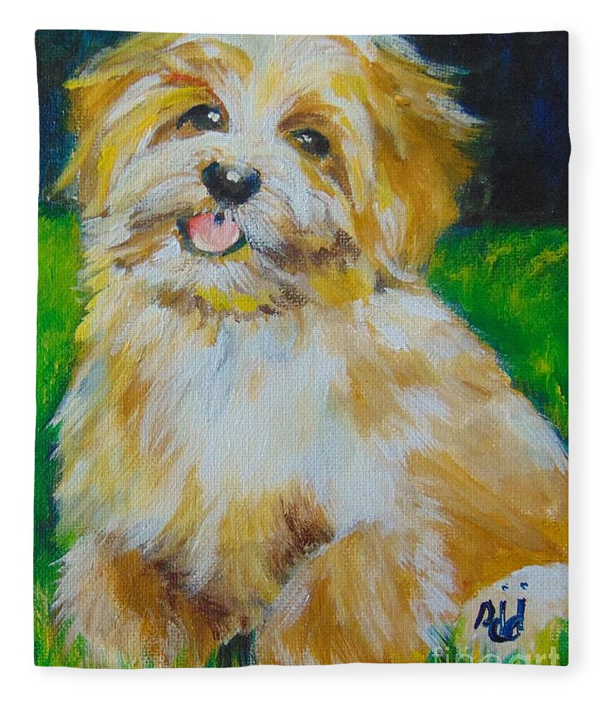 Terrier Fleece Blanket featuring the painting Puppy by Saundra Johnson