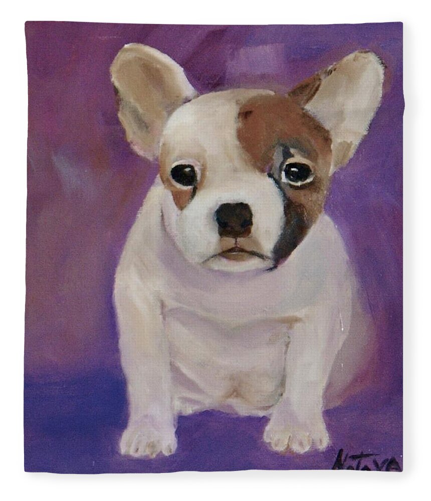 Boston Terrier Puppy Fleece Blanket featuring the painting Pure Sweetness by Nataya Crow