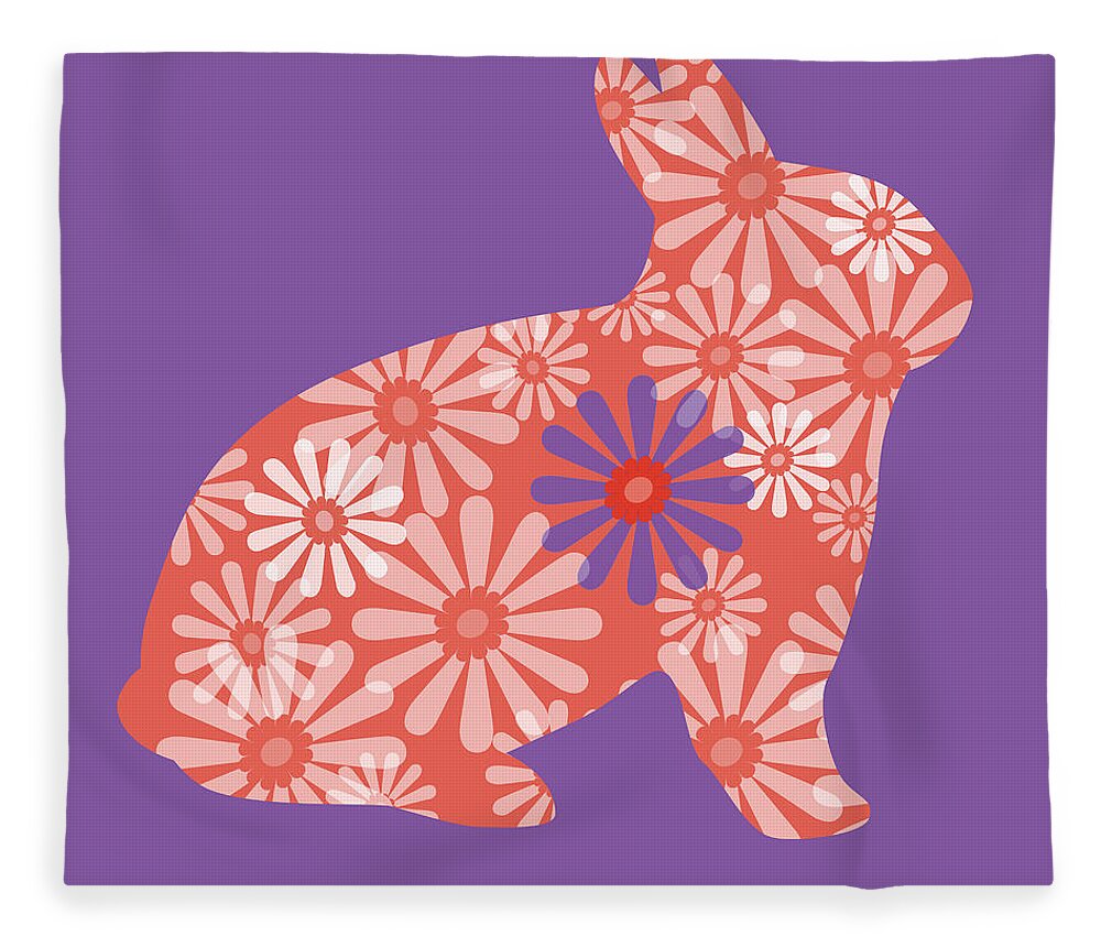 Rabbit Fleece Blanket featuring the digital art Purple and Coral Bunny III by Marianne Campolongo