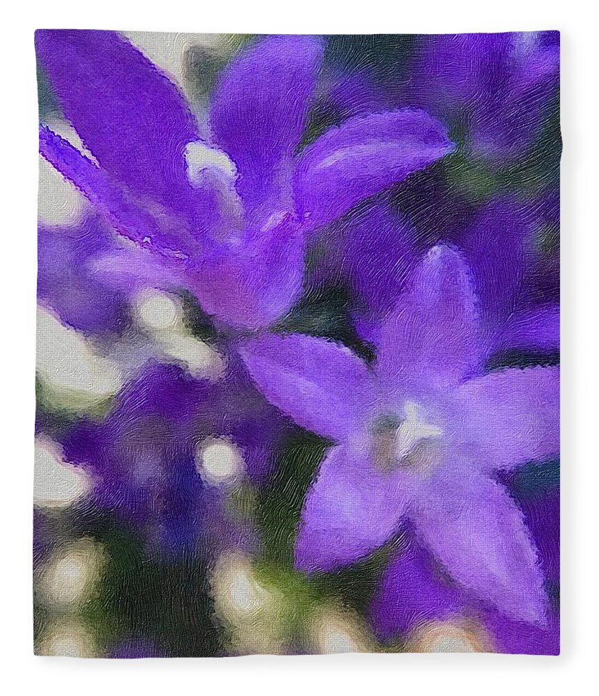 Brushstroke Fleece Blanket featuring the photograph Purple Campanula Flowers by Jori Reijonen