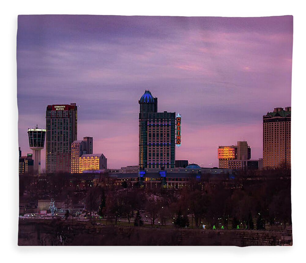 Niagara Falls Ontario Fleece Blanket featuring the photograph Purple Haze Skyline by Lora J Wilson