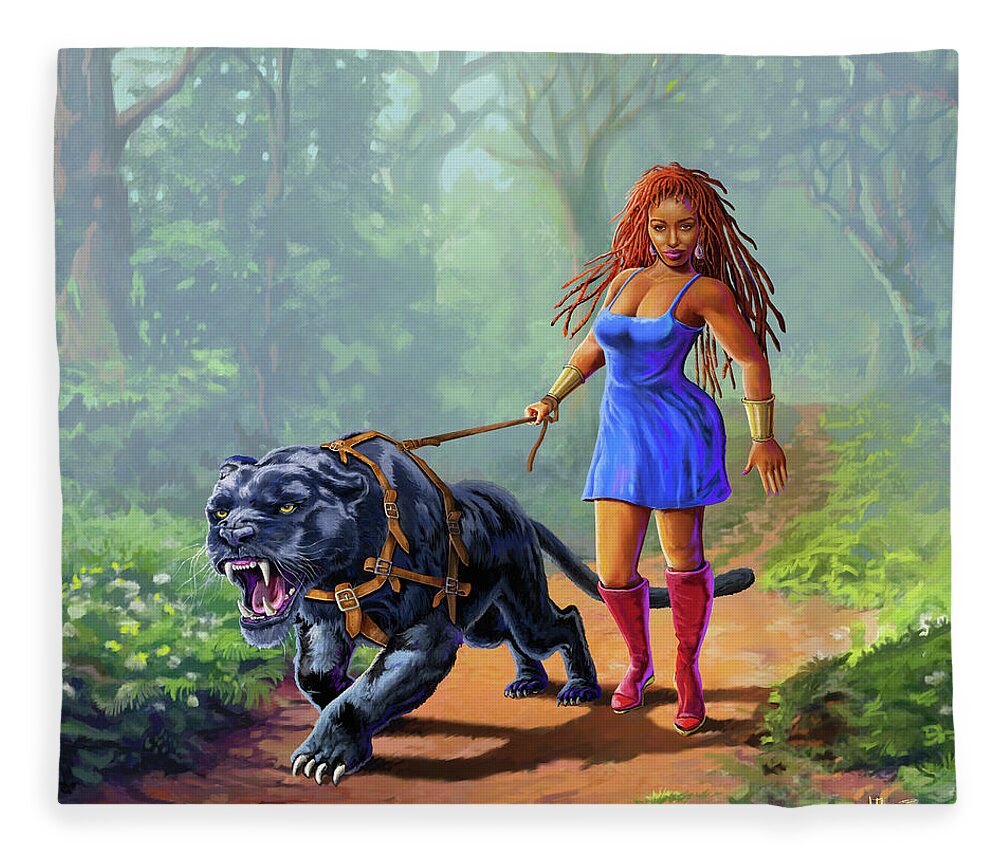 Mother Fleece Blanket featuring the painting Queen of the Jungle by Anthony Mwangi