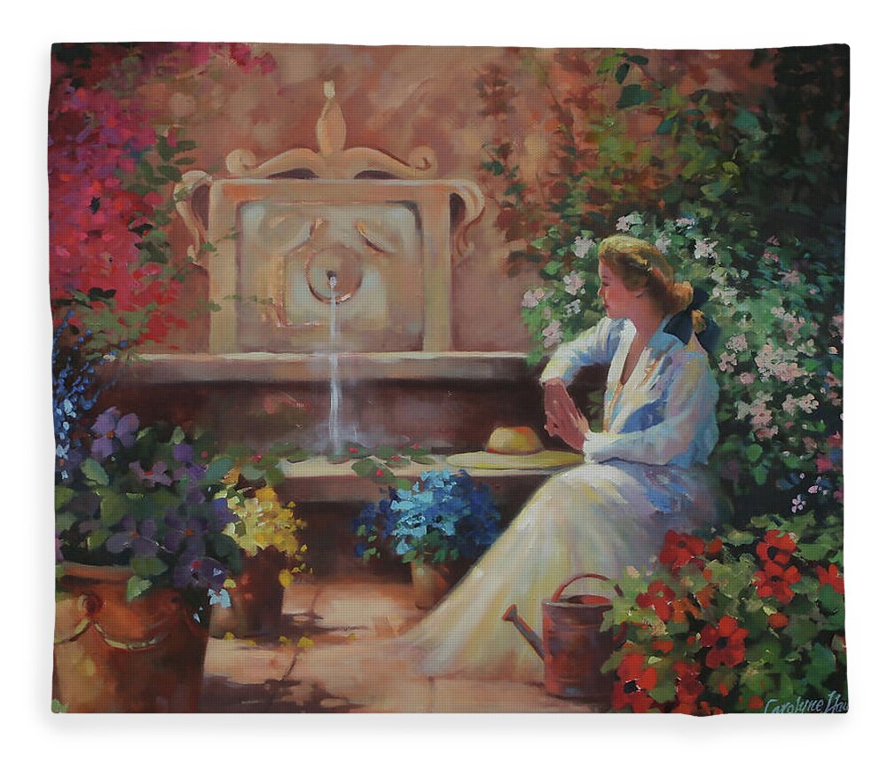 Floral Fleece Blanket featuring the painting Quiet Moments by Carolyne Hawley