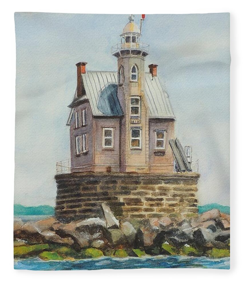 Race Rock Fleece Blanket featuring the painting Race Rock Lighthouse by Patty Kay Hall