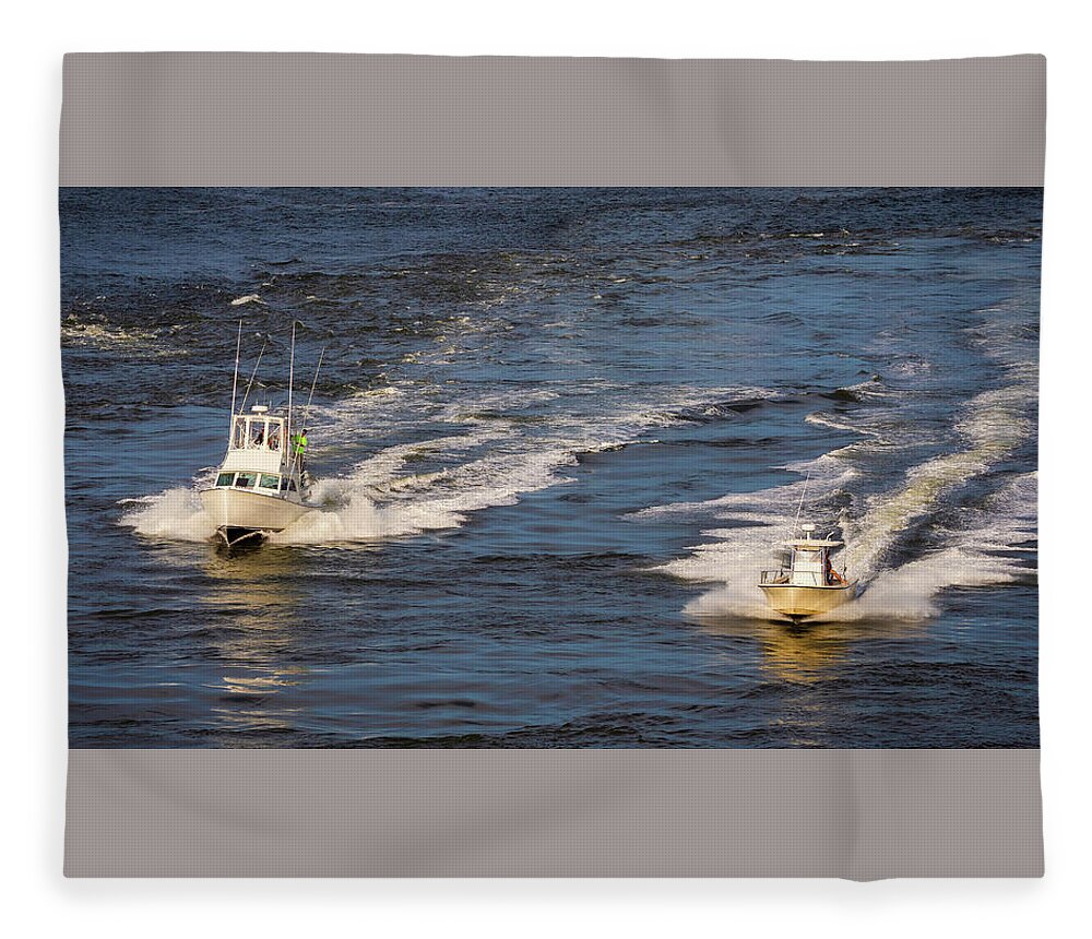 Boats Fleece Blanket featuring the photograph Racing to the Harbor by David Kay