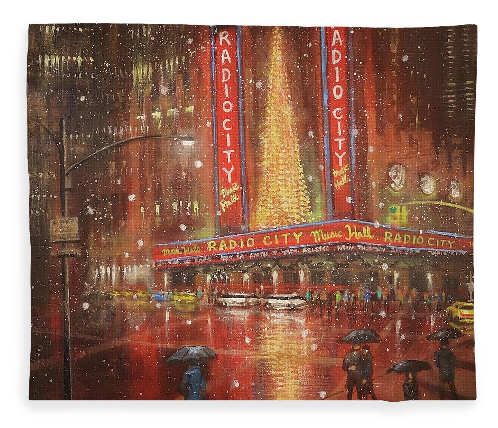 Radio City Music Hall Fleece Blanket featuring the painting Radio City NYC by Tom Shropshire