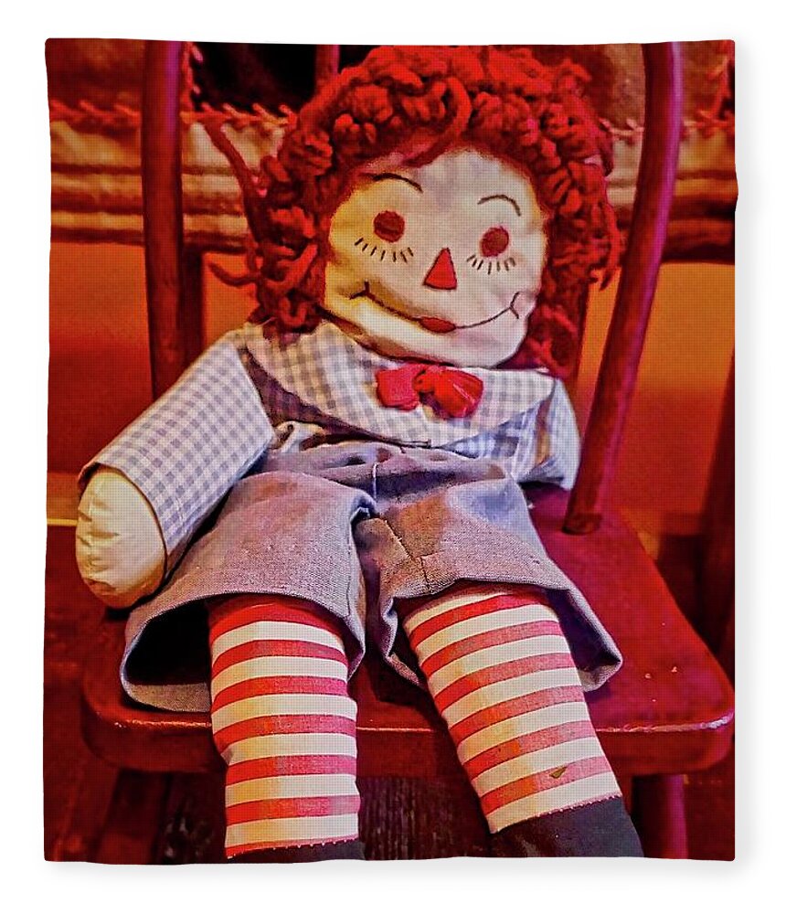 Color Photograph Of Vintage Raggedy And Doll Fleece Blanket featuring the photograph Raggedy Ann doll by Joan Reese