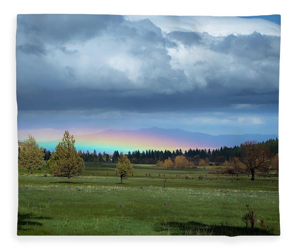 Rainbow Fleece Blanket featuring the photograph Rainbow in the Valley by Randy Robbins