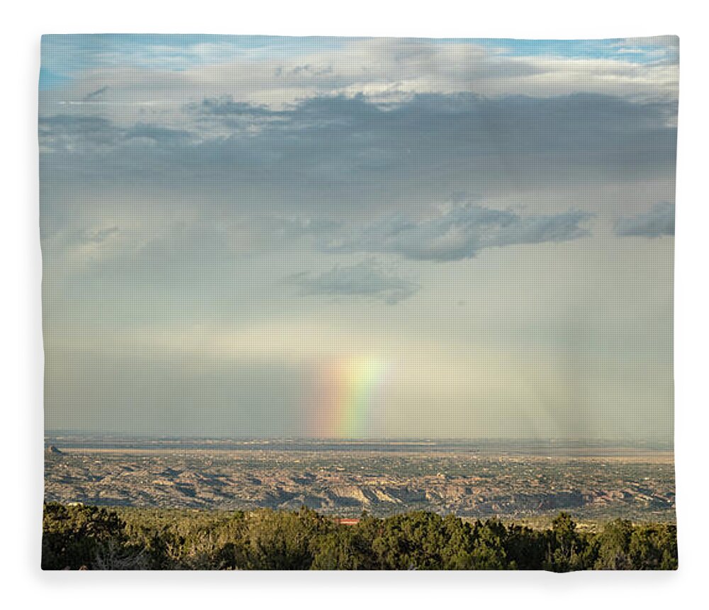 Natanson Fleece Blanket featuring the photograph Rainbow over Santa Fe by Steven Natanson