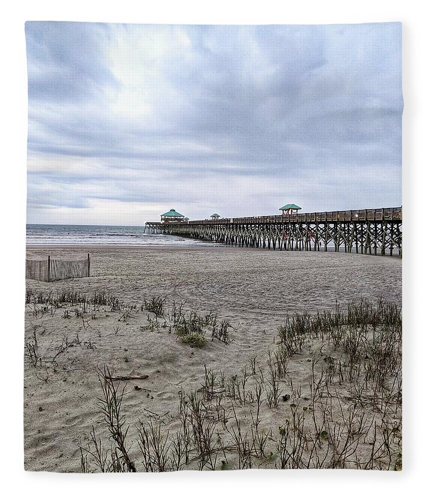 Cloudy Fleece Blanket featuring the photograph Rainy Beach Day by Portia Olaughlin