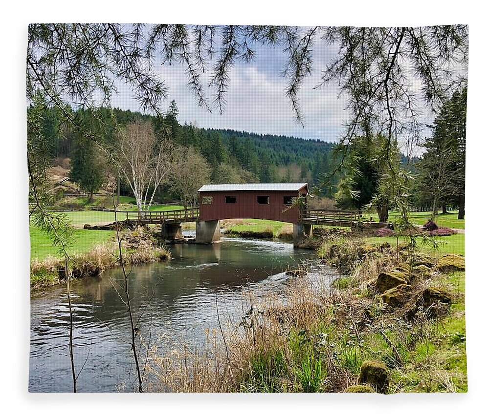 Covered Bridge Fleece Blanket featuring the photograph Ranch Hills Covered Bridge by Brian Eberly