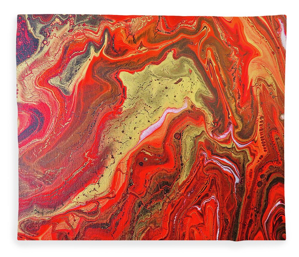 Abstract Fleece Blanket featuring the painting Red and Gold by Steve DaPonte