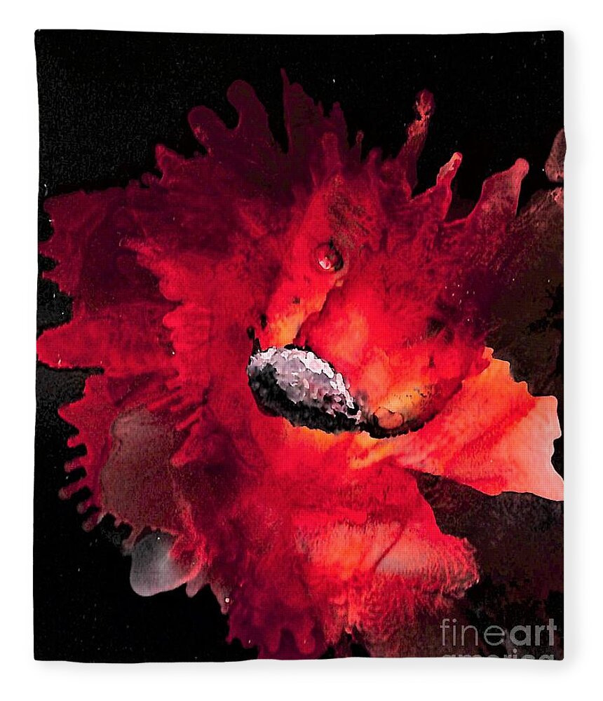 Red Flower Bloom Fleece Blanket featuring the painting Red Flower Abstract by Patty Donoghue