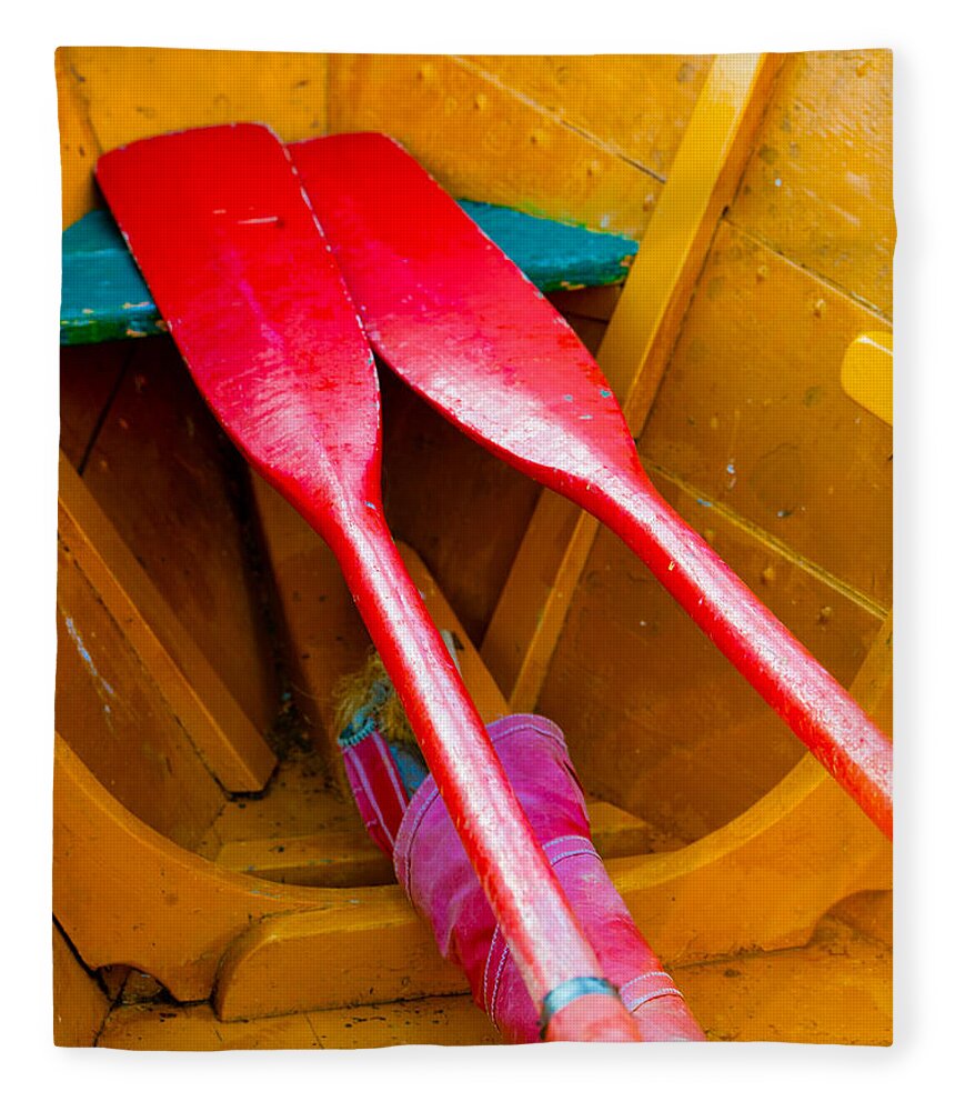 Boat Fleece Blanket featuring the photograph Red Oars by Tom Gresham