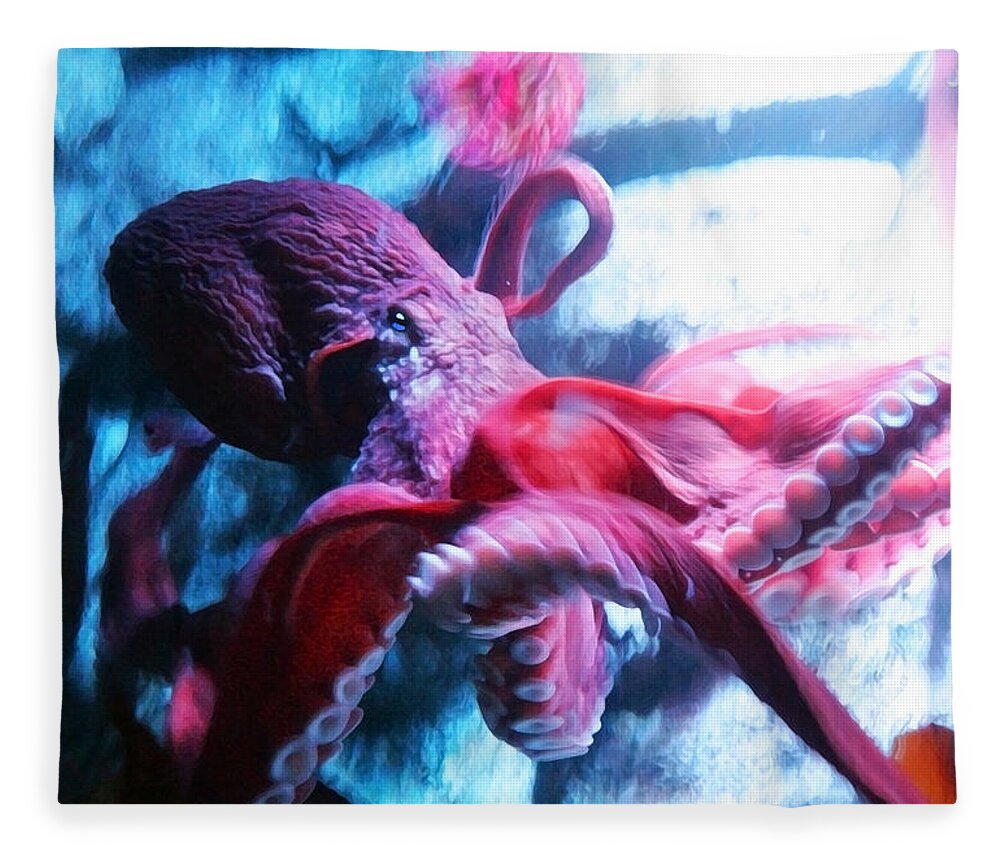 Octopus Fleece Blanket featuring the digital art Red Octopus by Anthony Jones