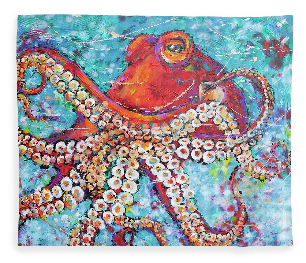 Octopus Fleece Blanket featuring the painting Giant Pacific Octopus by Jyotika Shroff
