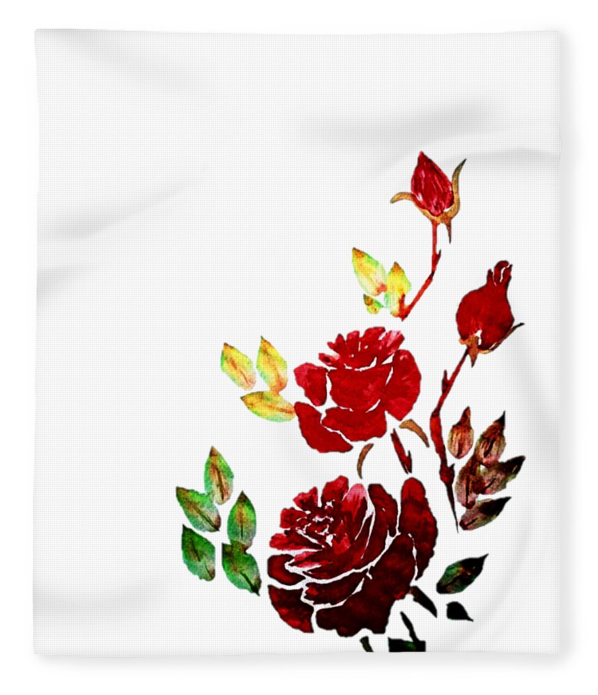 Red Fleece Blanket featuring the painting Red Rose Bouquet Watercolor Painting by Delynn Addams