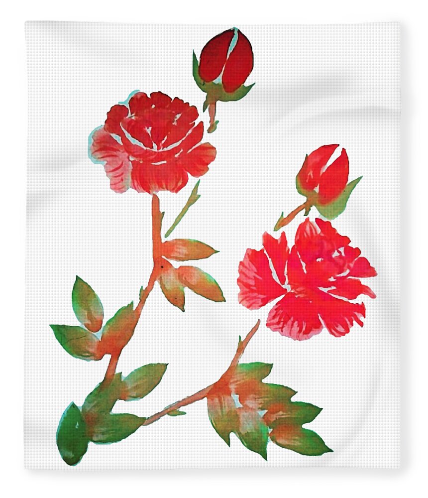 Red Fleece Blanket featuring the painting Red Rose Watercolor Transparent Background by Delynn Addams