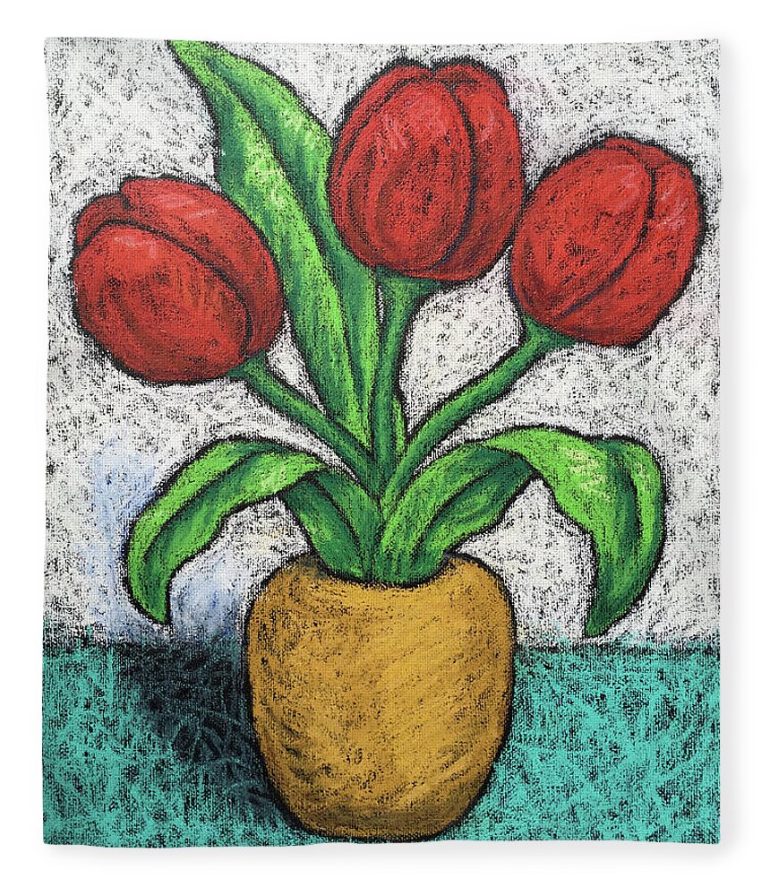 Tulips Fleece Blanket featuring the painting Red Tulips by Karla Beatty